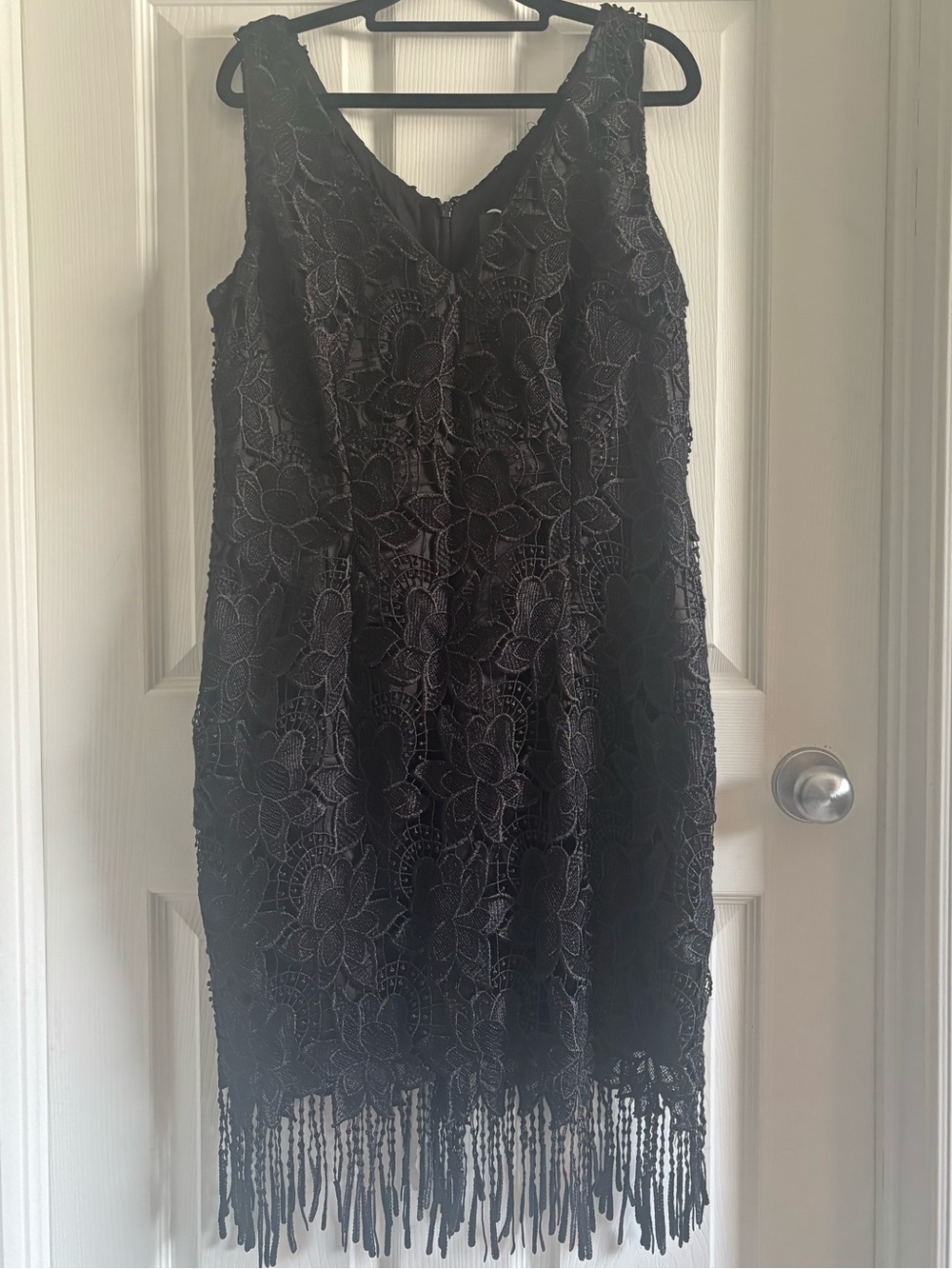 Adrianna Papell Black Floral Lace Fringe Flapper Dress